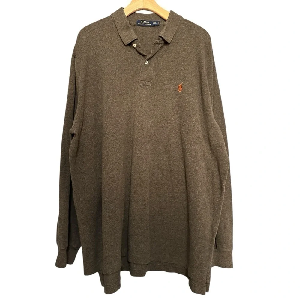 Polo Ralph Lauren Men’s XXL Heathered Olive Army Green Long Sleeve Polo Shirt